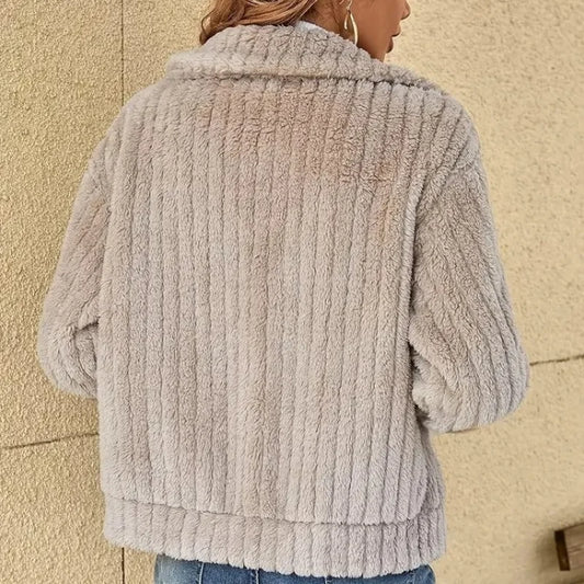 Autumn Winter Women Warm Furry Jacket New Fashion Patchwork Lapel Overcoat Female New Elegant Casual Communte Holiday Outerwears-belleandkai.com