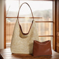 Straw Tote Bag for Women Large Capacity Woven Shoulder Bag with PU Purse Beach Summer Bag Clutch Purse for Vacation Travel-belleandkai.com