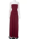 Mozision Off-shoulder Strapless Pleated Sexy Maxi Dress Women Fashion Backless Sleeveless High Waist Ruched Long Dress Elegant-belleandkai.com