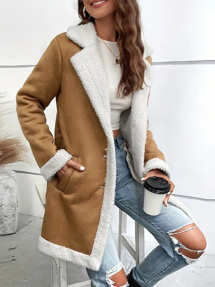 Vintage Suede Woolen Overcoats Women Loose Laple Thicken Long Sleeve Female Coats 2024 Autumn Winter Fashion Lady Outerwears-belleandkai.com