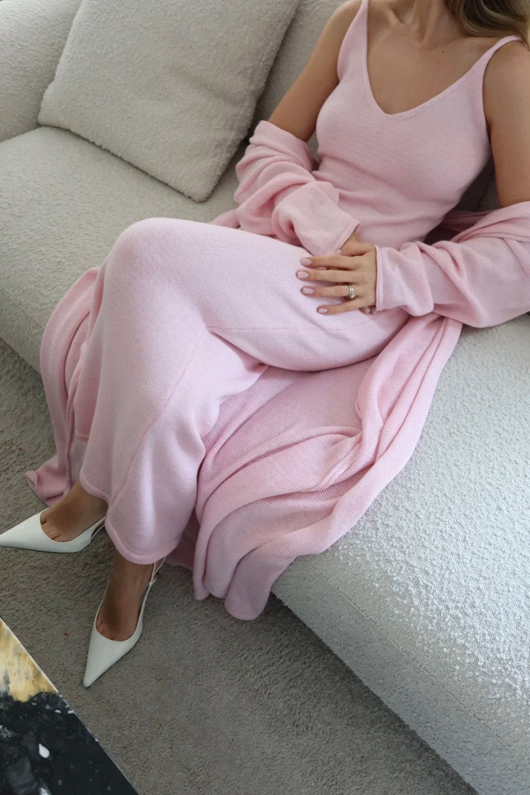 Hirsionsan Soft Loose Sets Women Three Pieces Long Sleeve Cardigan & Sexy Vest Dresses Elegant Female Hollow Outfits Tracksuit-belleandkai.com