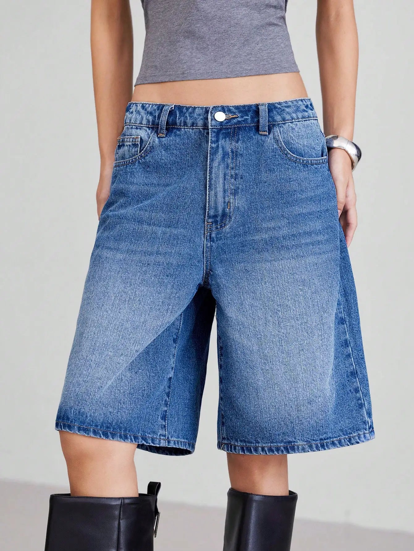 American Retro Style Five-Piece Denim Shorts for Women - Summer Spring 2025 Collection - High-Waisted  Loose-Fitting  Slimming-belleandkai.com
