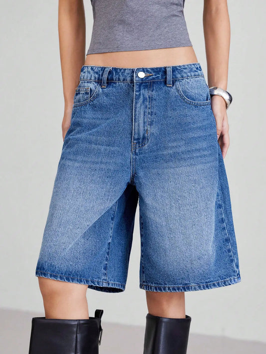 American Retro Style Five-Piece Denim Shorts for Women - Summer Spring 2025 Collection - High-Waisted  Loose-Fitting  Slimming-belleandkai.com