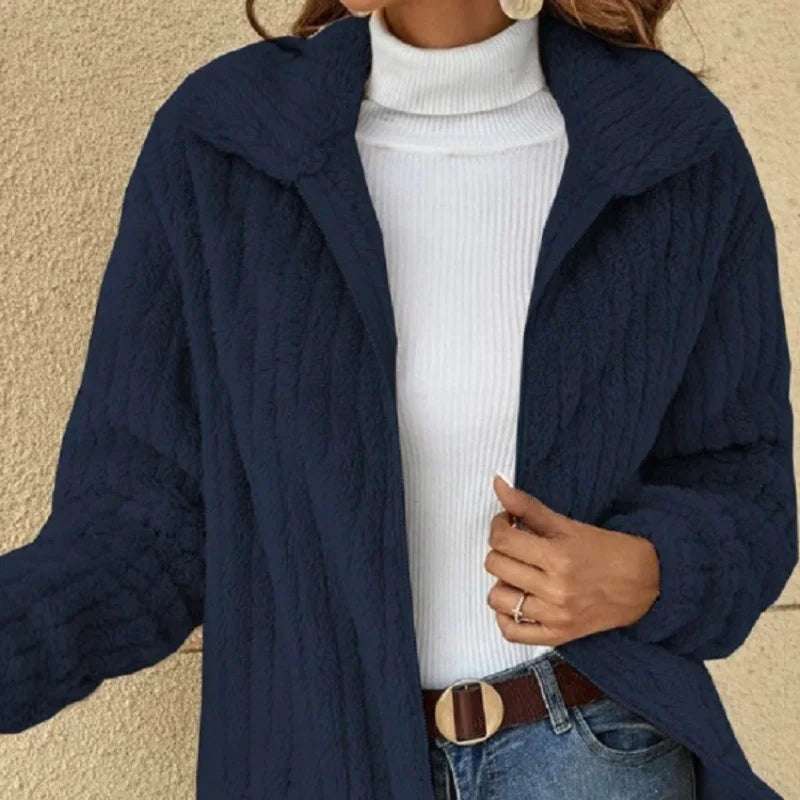 Autumn Winter Women Warm Furry Jacket New Fashion Patchwork Lapel Overcoat Female New Elegant Casual Communte Holiday Outerwears-belleandkai.com