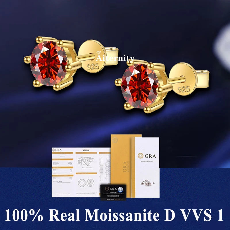 Hot Moissanite Studs 6 prong Earrings Pass Diamond tester For Men Women 18K Platinum Plated Bride Wedding Gemstone 925 Silver-belleandkai.com