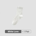 Women White Cream Lace Stackable Mid Calf Socks Bow Heart Star Design K-Style Spring Summer Thin Socks-belleandkai.com
