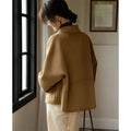 Long Sleeves Wool Blend Female Outwear Korean Large Size 4XL Woolen Short Ladies Jacket Winter Flip Collar Woolen Women Coat-belleandkai.com