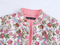 European and American style 2024 autumn new women's retro floral print stand collar long sleeve pocket decoration quilted cotton-belleandkai.com