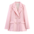 Fashion Yellow Blazer Woman Elegant Chic Pockets Double Buttons Long Sleeve Loose Coat 2025 New spring Office Lady Solid Suits-belleandkai.com