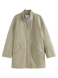 ZIQIAO Petite Size Versatile Casual Long Windbreaker for Women 2025 Spring New Barn Style Green Coat Trench 25ZQ91099-belleandkai.com
