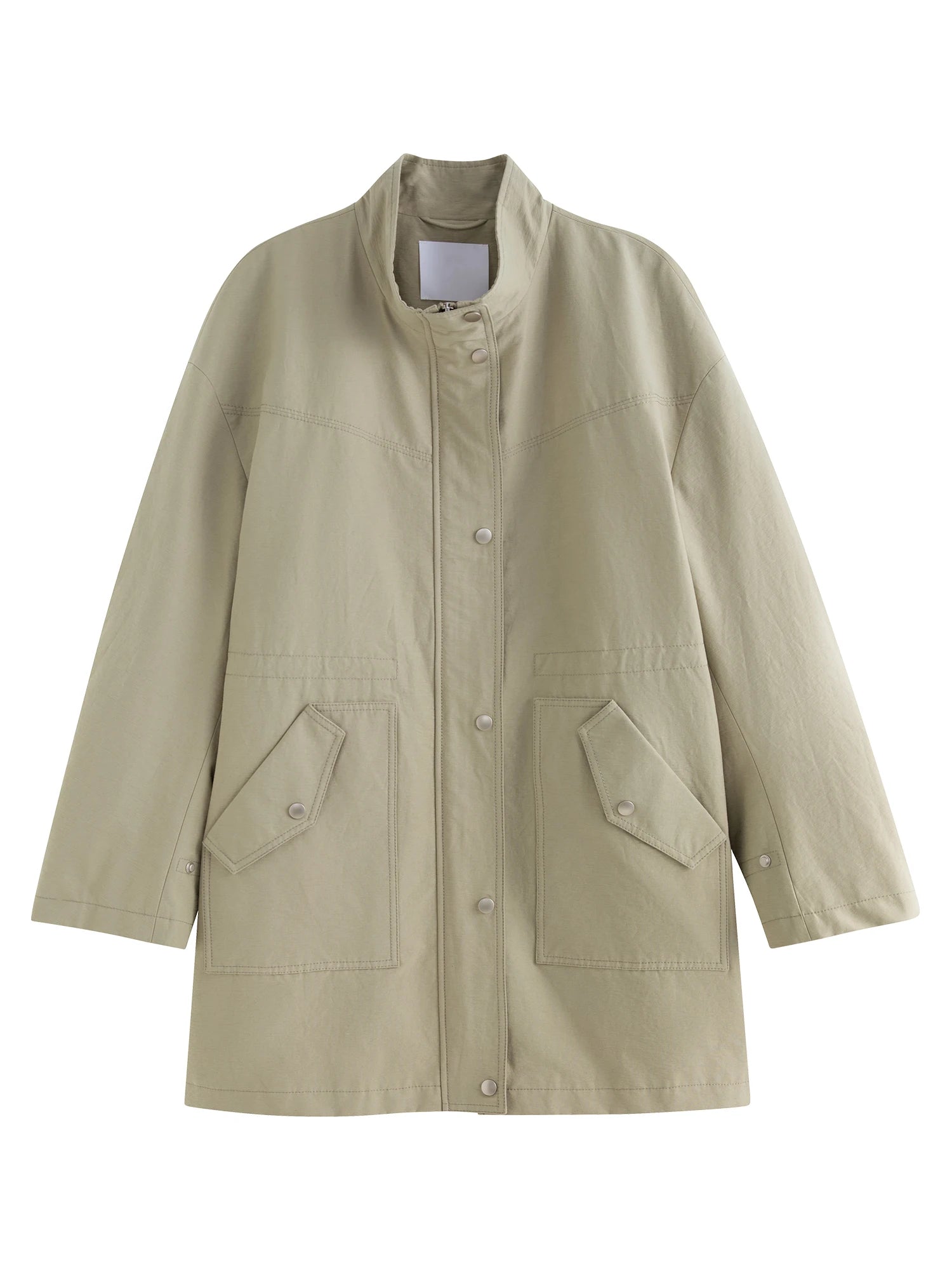 ZIQIAO Petite Size Versatile Casual Long Windbreaker for Women 2025 Spring New Barn Style Green Coat Trench 25ZQ91099-belleandkai.com