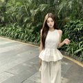 Pant Sets for Women 2 Pieces Ruffle New Matching Chic and Elegant Clothes Full Casual Luxury Promotion Wide Leg Trousers Woman-belleandkai.com
