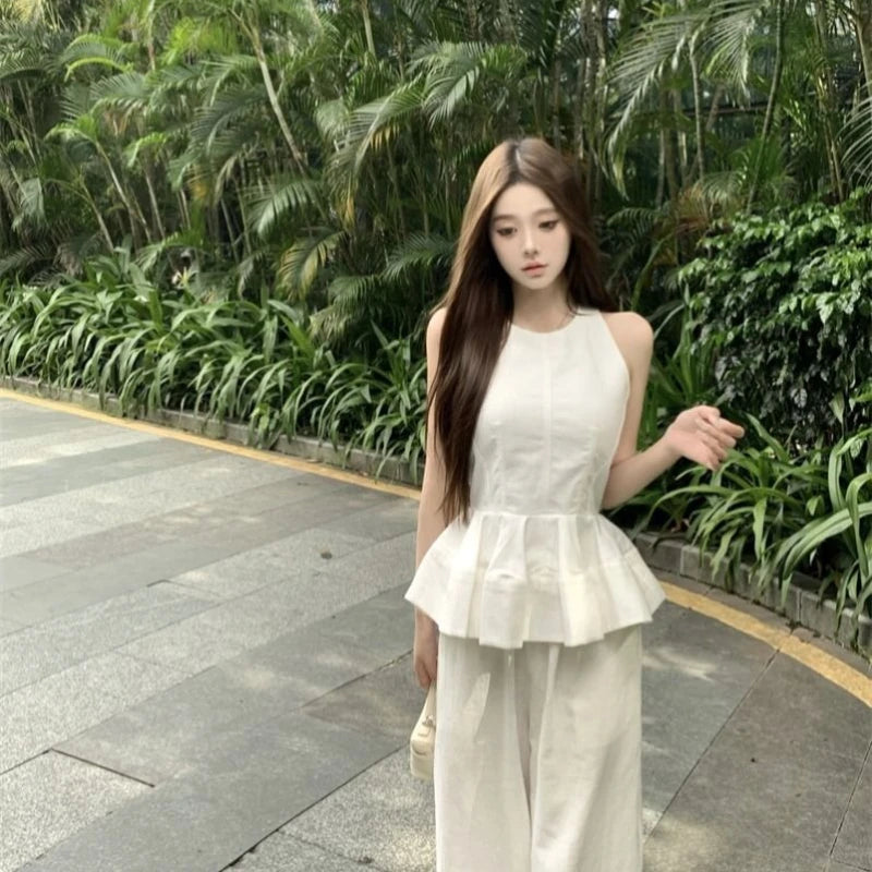 Pant Sets for Women 2 Pieces Ruffle New Matching Chic and Elegant Clothes Full Casual Luxury Promotion Wide Leg Trousers Woman-belleandkai.com