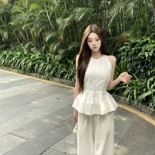Pant Sets for Women 2 Pieces Ruffle New Matching Chic and Elegant Clothes Full Casual Luxury Promotion Wide Leg Trousers Woman-belleandkai.com
