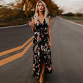 Mode Vrouwen Mouwloze Bloemenprint Onregelmatige Zoom Backless Lange Tank Jurk Backless Onregelmatige Grote Zoom Bloemenprint Ju-belleandkai.com