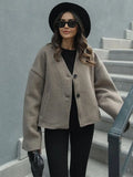 New Women's Coat Top Autumn Streetwear Fashion Button Long Sleeves Coat Solid Sexy V-Neck Casual Slim Versatile Female Clothing-belleandkai.com