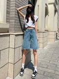 DFRCAEG 2025 Summer Jean Shorts Women Street Wear High Waist Burrs Wide Leg Half Length Bermuda Denim Shorts Woman Hot Sale-belleandkai.com