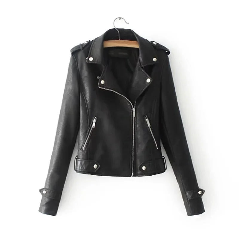 Fashionable Women's Leather Jacket Motorcycle Style Slim Fit Autumn Winter New Arrival Korean Version Polyester Fiber Coat-belleandkai.com