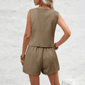 Summer Women Elegant Solid Waistcoat Shorts Set 2024 Sleeveless Vest Top+High Waist Slim Shorts Lady Office Casual 2 Pieces Set-belleandkai.com