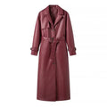 2025 Women New Fashion With Belt Long style Single Breasted Faux Leather Coat Vintage Long Sleeve Pockets Female Outerwear-belleandkai.com