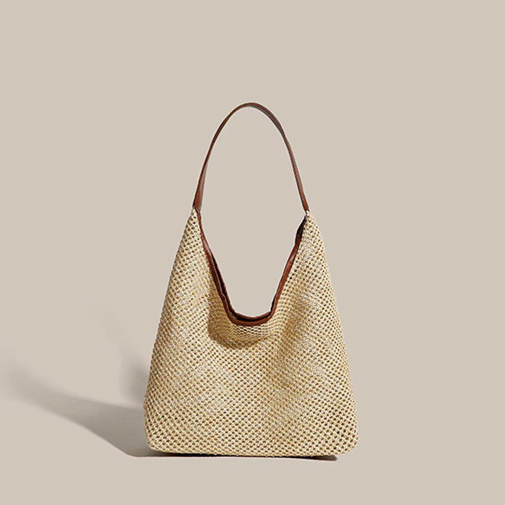 Straw Tote Bag for Women Large Capacity Woven Shoulder Bag with PU Purse Beach Summer Bag Clutch Purse for Vacation Travel-belleandkai.com