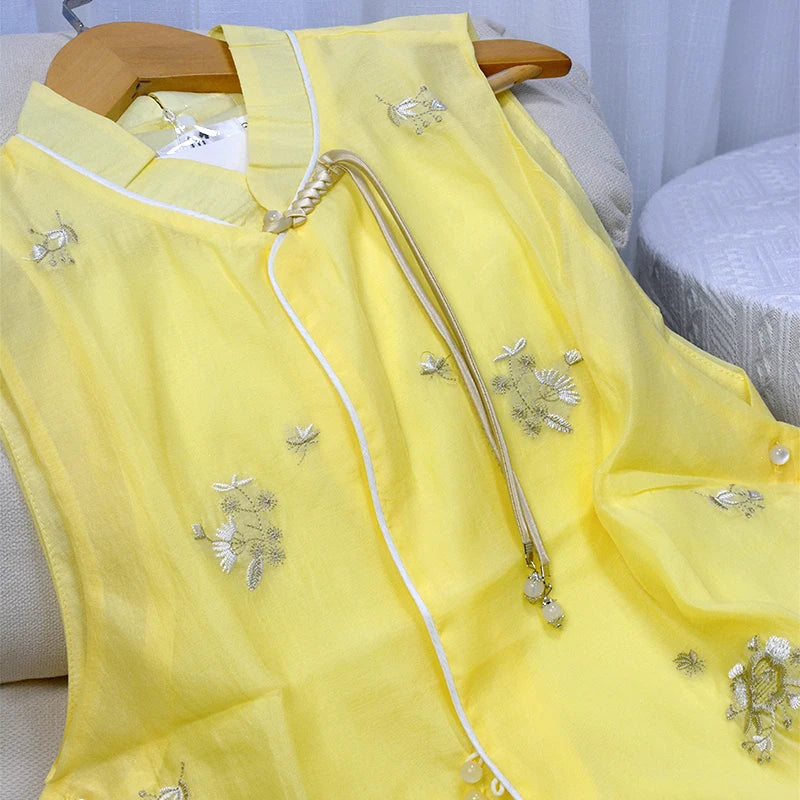 Chinese Style Embroidered Vest Fashion Vest Coat Temperament Vintage Women's Clothing Summer Sleeveless Top-belleandkai.com