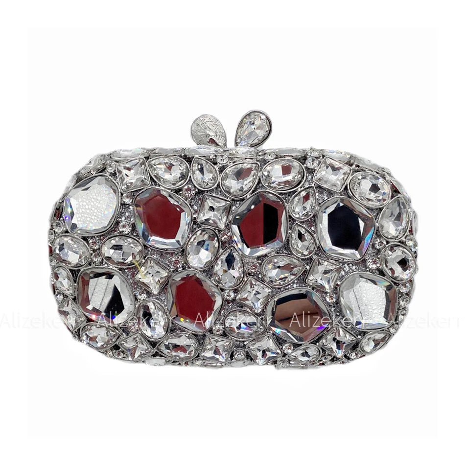 Alizekerr Glass Crystal Evening Bags Women 2025 Luxury Designer Gorgeous Sparkling Rhinestone Clutch Purses Bridal Wedding Party-belleandkai.com