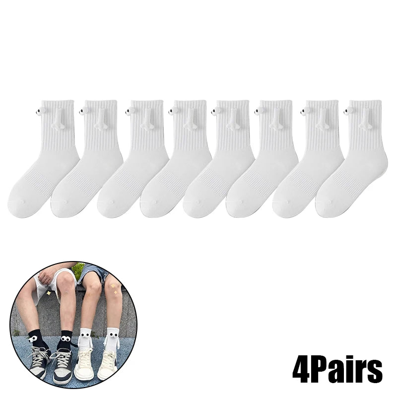 Magnetic Socks with Hands Women Men Fashion Black White Funny Cute Cartoon Eyes Couple Mid-tube Socks for Gifts-belleandkai.com