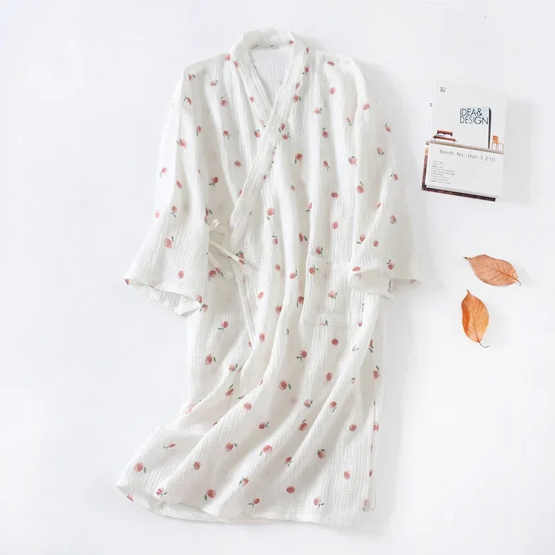 Japanese kimono dressing gown spring and autumn ladies cotton crepe cloth thin summer bathrobe home service sleepwear bath robe-belleandkai.com
