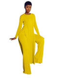 CM.YAYA Solid Classic Women's Set Long Sleeve High Slit X-long Tee Top Straight Pant Suit Tracksuit Fitness Two 2 Piece Outfits-belleandkai.com
