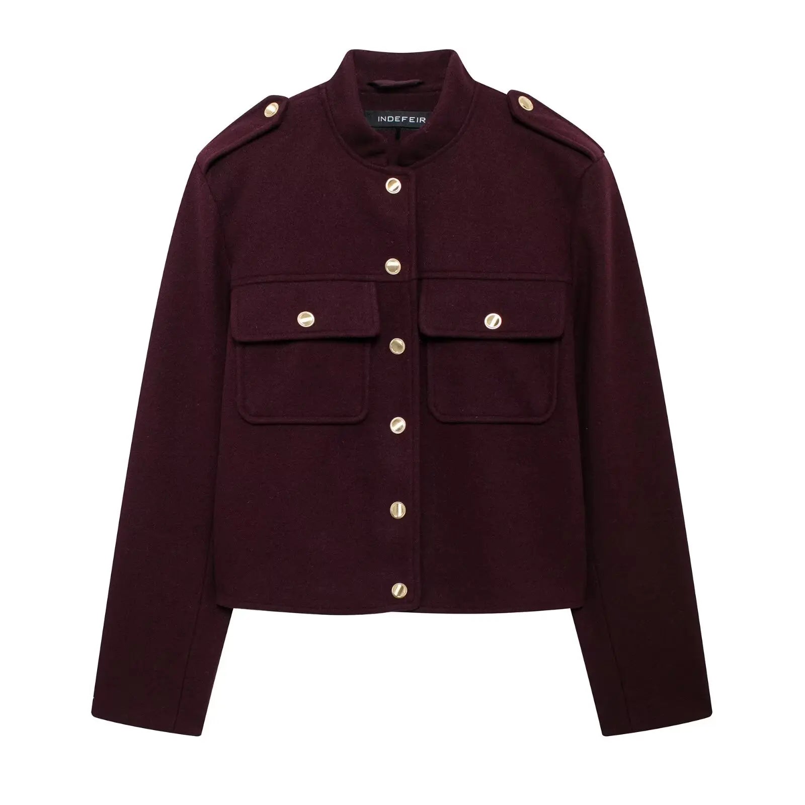 Women Vintage Wine Red Coat O Neck Long Sleeve Single Breasted Jacket With Pockets Autumn Casual Office Lady Outerwear-belleandkai.com