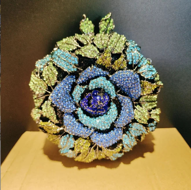 Women Gold/Silver Flower Mini Crystal Evening Bag Bridal Wedding Rhinestones Clutches Bags Handbags Party Minaudiere Clutch Bag-belleandkai.com