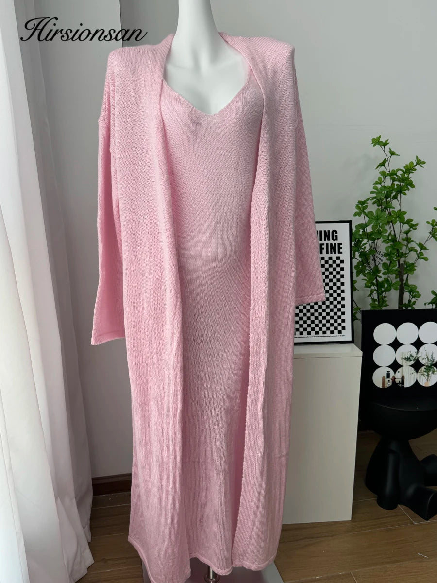 Hirsionsan Soft Loose Sets Women Three Pieces Long Sleeve Cardigan & Sexy Vest Dresses Elegant Female Hollow Outfits Tracksuit-belleandkai.com