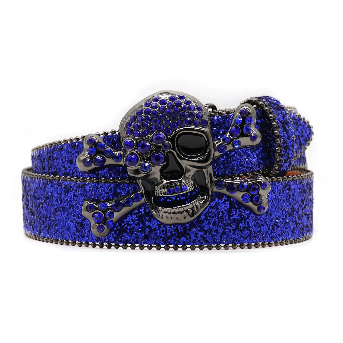 Skull Rhinestone Belts For Women Men Y2K Leather Strap Crystal Studded Western Cowgirl Cowboy Diamond Bling Bling Belt-belleandkai.com