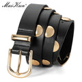 Maikun Women's Belt PU Leather Lightweight Casual Gold Decoration Stylish Black-belleandkai.com