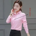 Slim Fit Workwear Shirt Women's Formal Long Sleeve Blue White Spring Summer Autumn Office Uniform Polo Collar Button Decoration-belleandkai.com