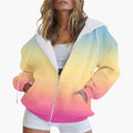 Autumn new gradient 3D digital printed casual long sleeved zipper hooded sweatshirt for women-belleandkai.com
