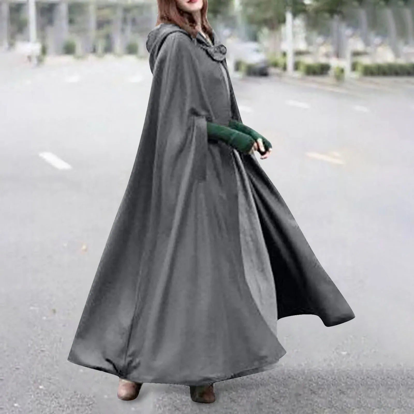 Winter Cloak Hooded Trench Coat Women Gothic Cape Women Trench Coat Open Front Cardigan Jacket Coat Cape Cloak Poncho Plus-belleandkai.com