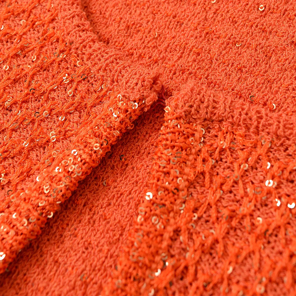 TRAFSHE Women's Fashion Summer Orange Knitwear Short Sleeve O-Neck One Button Sweater Top Knit Sequins Cardigan Women 9598092-belleandkai.com