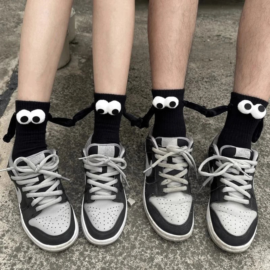 Magnetic Socks with Hands Women Men Fashion Black White Funny Cute Cartoon Eyes Couple Mid-tube Socks for Gifts-belleandkai.com