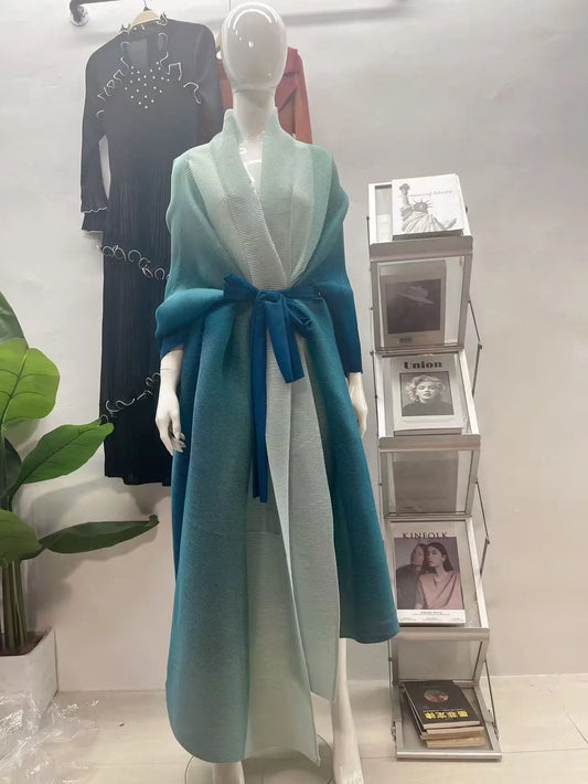 Miyake Jacket Arab Middle East Dubai Loose Women's Clothing Folds Gradual Change Trench Coat Long 2025 New Women's Clothing-belleandkai.com