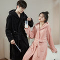 Bathrobe Woman Shower Couple Pyjamas Nightgown Women Homewear Hooded Men Winter Thickened Long Flannel Suit Easy to Clean Black-belleandkai.com