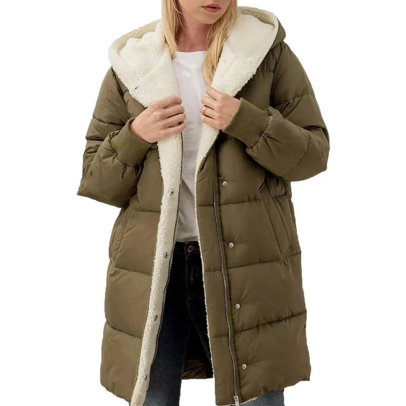 Womens Winter Warm Coats Sherpa Fleece Lined Long Hooded Puffer Jacket-belleandkai.com