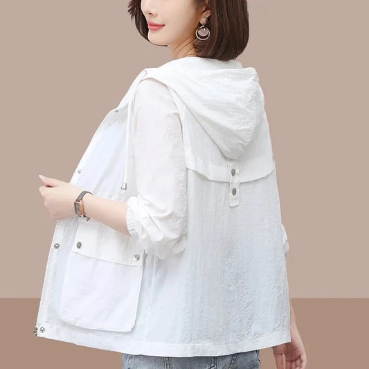2025 New Summer Women's Jacket Thin Coat Casual Windbreaker Sun Protection Jackets Basic Zipper Coat Tops Female-belleandkai.com