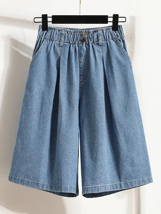 High Waist Wide Leg Loose Denim Shorts Women 2024 Summer New Arrivals Half Length Blue Color Jeans Shorts Korean Casual Jeans-belleandkai.com