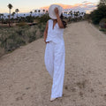 2025 New Summer Two Piece Sets Fashion Women Single Breasted Sleeveless Vest Wide Leg Pant Suit Casual Solid Office Lady Outfits-belleandkai.com