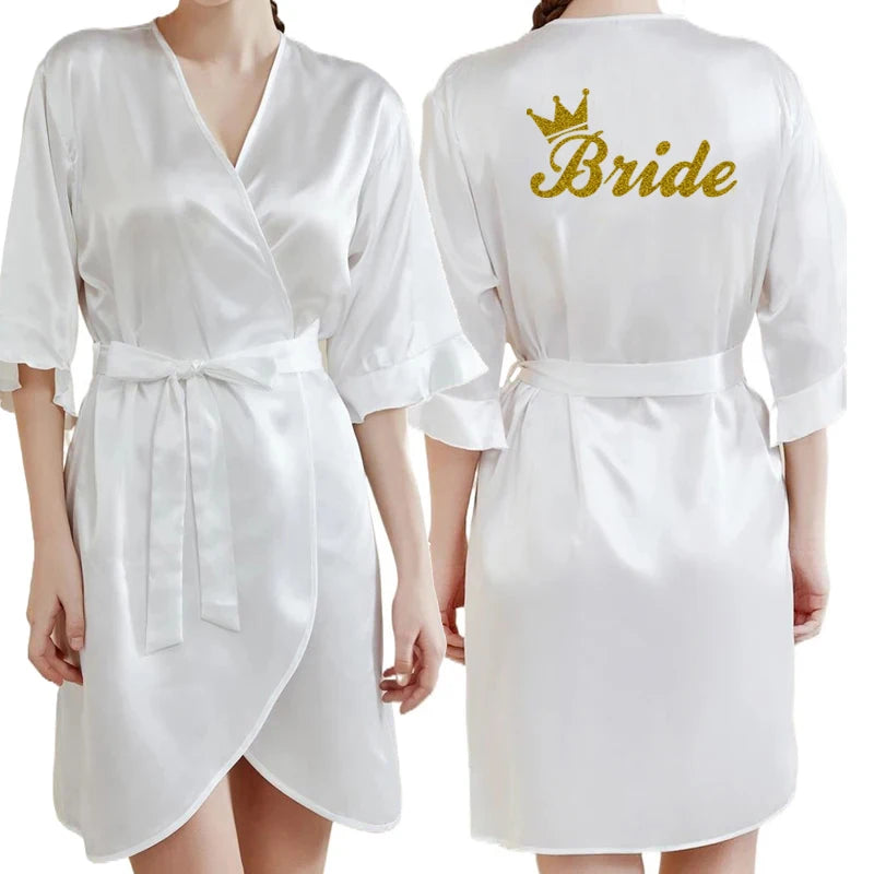 Rose Gold Women Bathrobe White Letter Bride Bridesmaid Mother Maid of Honor Get Ready Bridal Party Robes Gifts Dressing Gown-belleandkai.com