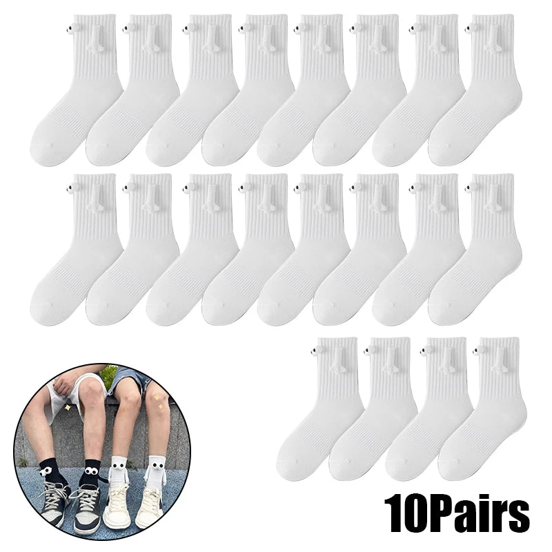 Magnetic Socks with Hands Women Men Fashion Black White Funny Cute Cartoon Eyes Couple Mid-tube Socks for Gifts-belleandkai.com