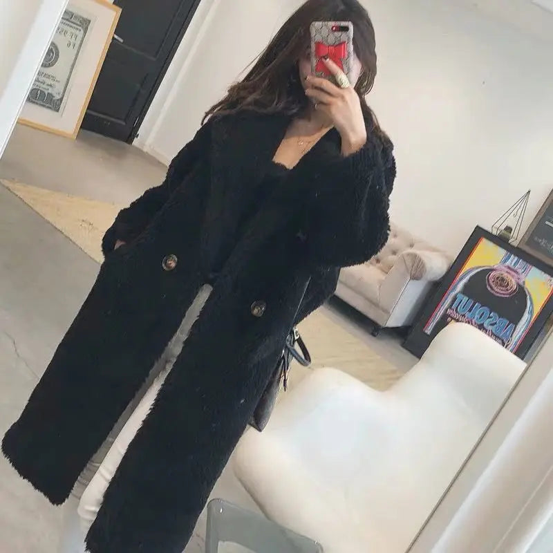 Casual Loose Autumn Women Jacket Winter Teddy Coat Woman Faux Fur Coat Female Plush Thick Warm Fleece Long Jacket Oversized-belleandkai.com