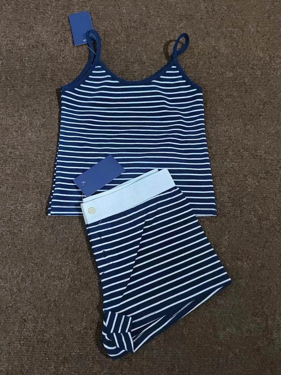 Strawberry Vest Shorts 2 Pieces Set Woman Eyelet Bow Slim Tank Top with Elastic Waist Patchwork Straight Short Pant Sweet Sets-belleandkai.com